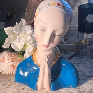Serene Blue and Gold Praying Figurine, please view each photo